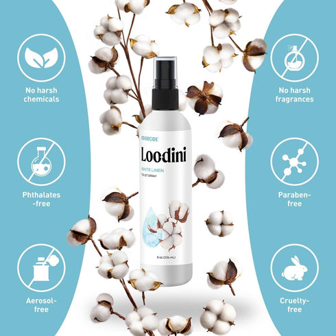 Odorcide Loo-Dini White Linen 8oz Toilet Spray, Bathroom Odor Eliminator, Poop Spray for Toilet and Bathroom