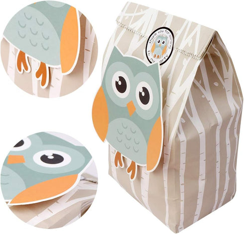 OurWarm 24pcs Woodland Party Favor Bags, 3D Animals Candy Treat Gift Bags with Thank You Stickers for Kids Birthday