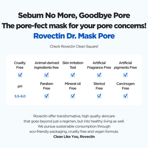 ROVECTIN Dr. Mask Pore Treatment for Sebum Control and Hydration, Pack of 5