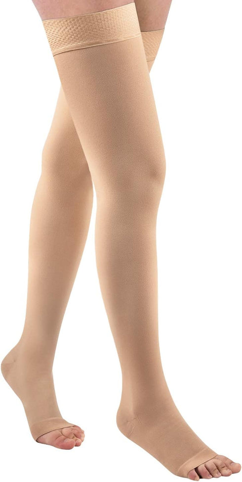 Thigh High 20-32 mmHg Compression Stocking Toeless Compression Socks for Men & Women Circulation with Silicone Dot Band