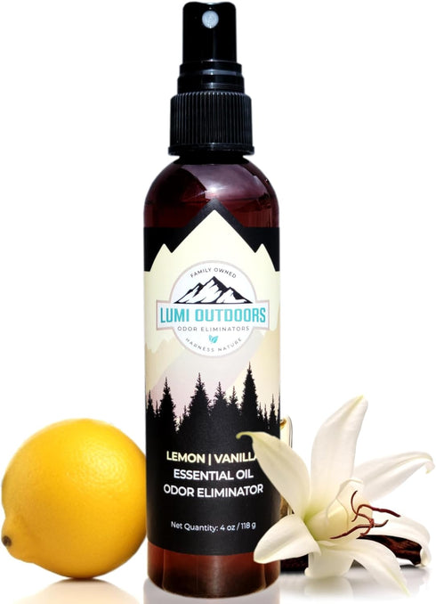 Lumi Outdoors Natural Air Freshener - Lemon Vanilla Odor Eliminating Essential Oil Room Spray
