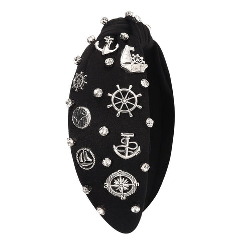 Nautical Headband, Ocean Hair Accessories for Women, Anchor Ship Wheel Sailboat Knotted Headband