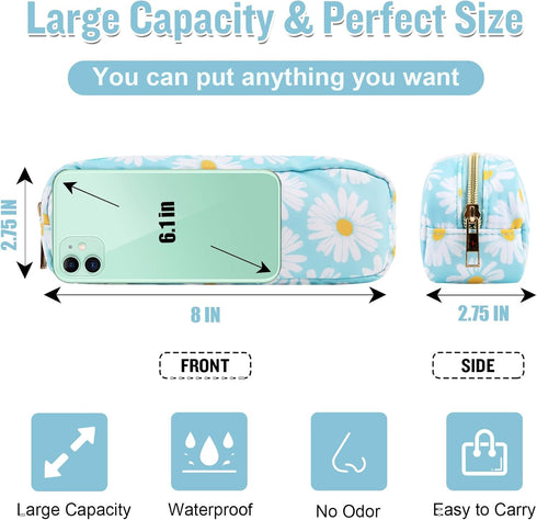 Nylon Small Floral Makeup Bag, Waterproof Slim Pouch for Women, Cute Zipper Pouch for Travel Toiletry and Coin