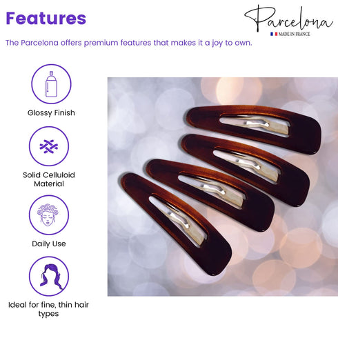 Parcelona French Mini Set of 4 Small Celluloid Acetate Snap Hair Clips, No Slip Fashion Durable Styling Accessories