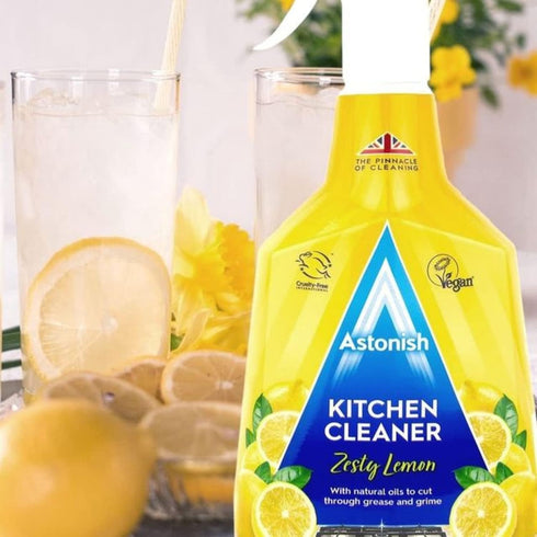 Astonish Zesty Lemon Scented Kitchen Cleaner 3 Pack - All Purpose Cleaning Solution for Grease and Grime
