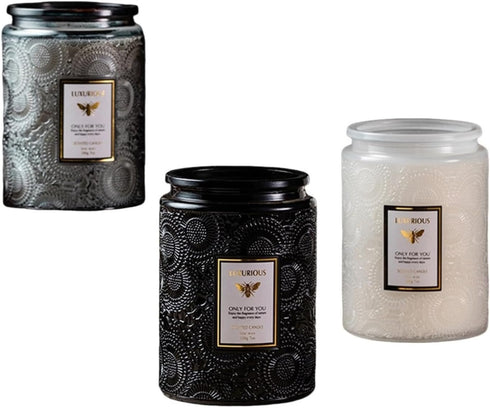 SULEAD Relax Candle 80% Soy Wax XL 75 Hr 14 Oz Embossed Glass