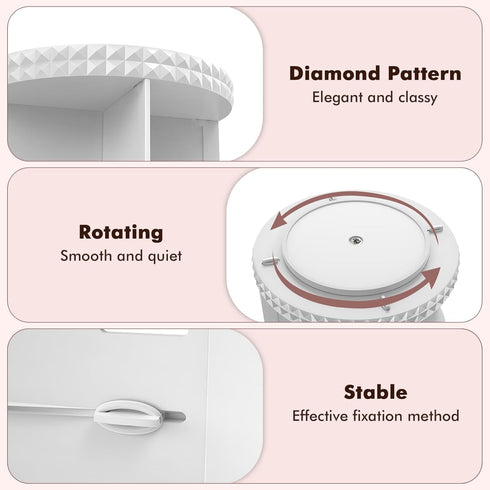 Rotating Makeup Organizer, 360° Spinning Skincare Organizers, Adjustable Medium Cosmetic Storage, White