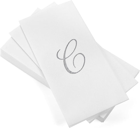 AH AMERICAN HOMESTEAD Disposable Hand Towels, 50 Count Bathroom Essentials, Monogrammed Napkins, Silver
