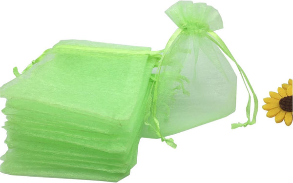 YIJUE 100pcs 4x6 Inches Drawstrings Organza Gift Candy Bags - Green Wedding Favors