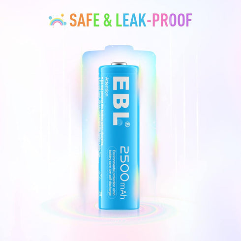 EBL Rechargeable AA Batteries 2500mAh 1.2V Ni-MH, Double AA Battery 10 Pack