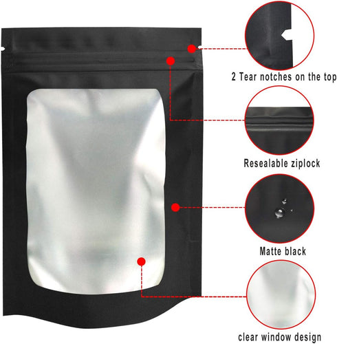 100 Pack Stand-Up Mylar Bags - 3.1 x 5.1 Inch Resealable Smell Proof Bags with Clear Window