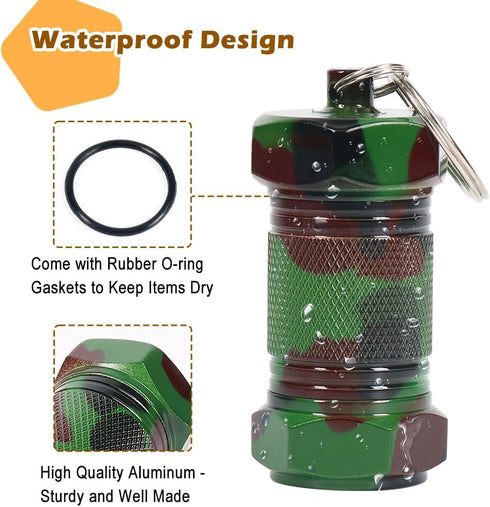Shintop 2PCS Waterproof Pill Container Keychain, High Capacity Aluminum (Black+Camouflage)
