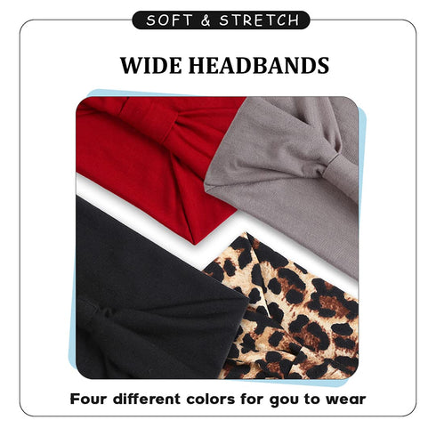 Kachanaa 4 Pack Wide Headbands for Women, Elastic Knotted Yoga Sport Workout Turban Hair Accessories (Stylish)