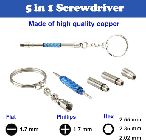 Omnful 5 1 Set (2pcs Glasses Repair Kit with Precision in Mini Screwdrivers Keychain for Eyeglasses, Sunglasses
