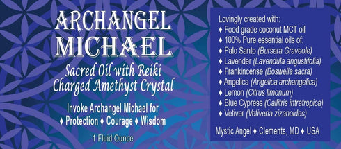 Archangel Michael Oil with Reiki Charged Amethyst Crystal (1 oz) - Sacred Anointing Oil for Blessings, Protection & Invocation