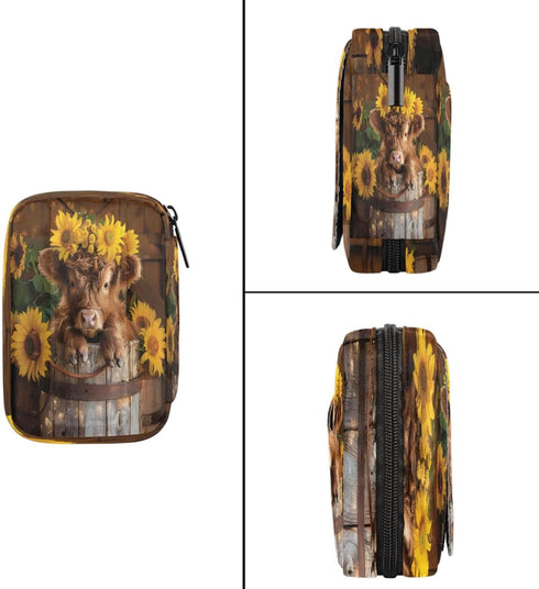 Skerhhux 7 Animal Flower Highland Cow Pill Case Travel Pill Organizer Weekly Day Portable with Zipper Medicine Box Pill