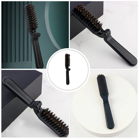 Small Home Stylish Mustache Pocket Hair Folding Brush, Black Comb for Men, Portable Detangling Grooming