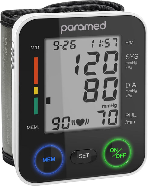 PARAMED Automatic Wrist Blood Pressure Monitor - Blood-Pressure Kit with Cuff, Irregular Heartbeat Detector