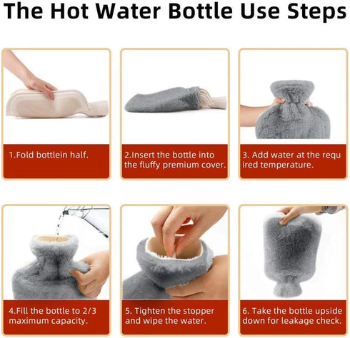 Fythao Hot Water Bottle Rubber with Soft Cover (2 Liter) for Cramps, Neck, Shoulders Pain Relief