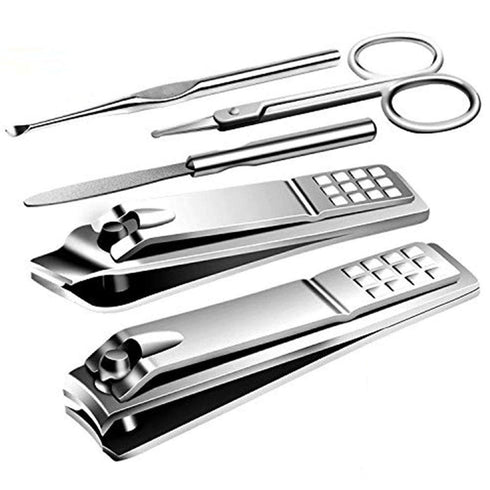 Manicure Pedicure Kit - 5 Pieces Nail Clippers Set for Fingernails & Toenails with Travel Case (Gray/Black_A)
