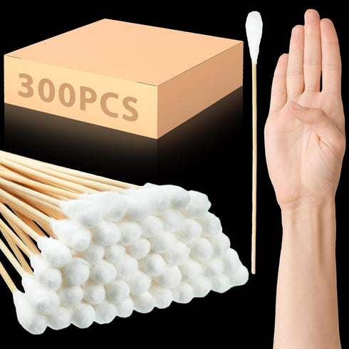 Zhehao 300 Pcs Large Cotton Swabs, 8 Inch Cotton Tipped Applicators with Bamboo Handle for Wound Cleaning, Makeup