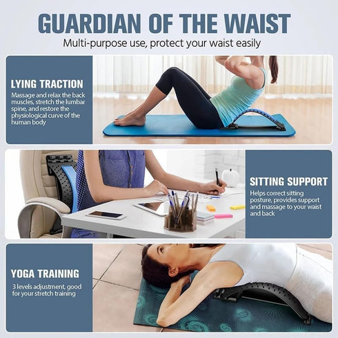 MAKIVI Back Stretcher Magnetotherapy Multi-Level Adjustable Massager Waist Neck Fitness Lumbar Cervical Spine Support