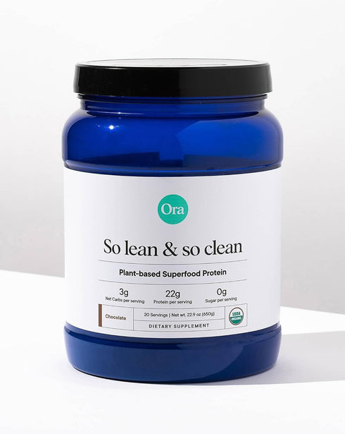 Ora Organic Vegan Protein Powder - 22g Plant Based Chocolate Flavor with Digestive Enzyme, 20 Servings, Gluten Free