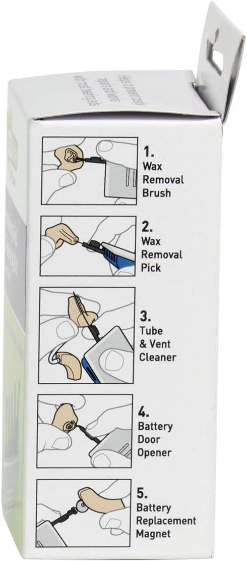 EZY DOSE 5-in-1 Hearing Aid Cleaning Tools, Easy to Use Small Kit for Home or Travel, 5 Piece Set, BPA Free