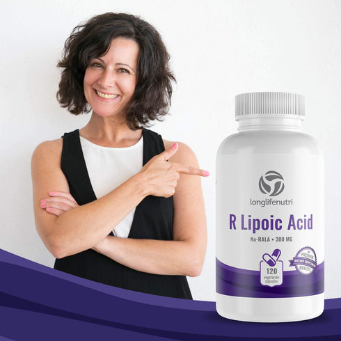 R-Alpha Lipoic Acid 300mg Stabilized, 120 Vegetarian Capsules | Na R-ALA Supplement | Non-GMO Gluten Free
