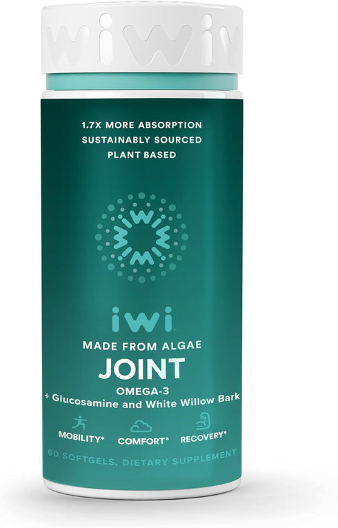 Iwi Life Joint Omega-3, 60 Softgels (30 Servings) - Plant-Based Algae Omega-3 with Glucosamine for Joint Health