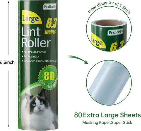 Fedicelly Large Lint Rollers for Pet Hair, Extra Sticky Furniture Remover, 320 Sheets Giant Lint Remover Brush