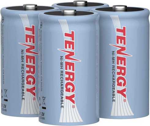 Tenergy 10000mAh NiMH D Battery, Rechargeable High Capacity D Size Battery, High Drain
