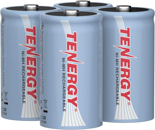 Tenergy 10000mAh NiMH D Battery, Rechargeable High Capacity D Size Battery, High Drain