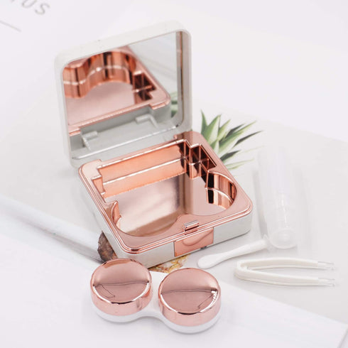 Honbay Fashion Marble Contact Lens Case, Portable Kit with Mirror (Square) (Rose Gold)
