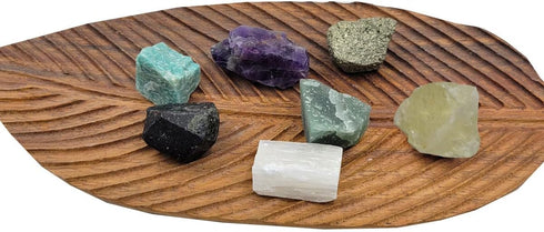 SeeuFun 7Pcs Set Energy Crystals for Money and Success Manifestation Raw Crystals of Selenite,Green