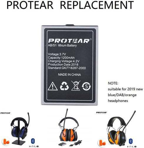 Lithium Battery Replacement, Rechargeable Battery for Bluetooth Headphones Noise Reduction Earmuffs