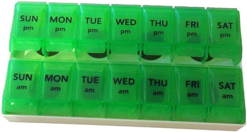 Apex 7-Day Push to Open Pill Organizer - 1x Per Day or AM/PM with Tray, Green
