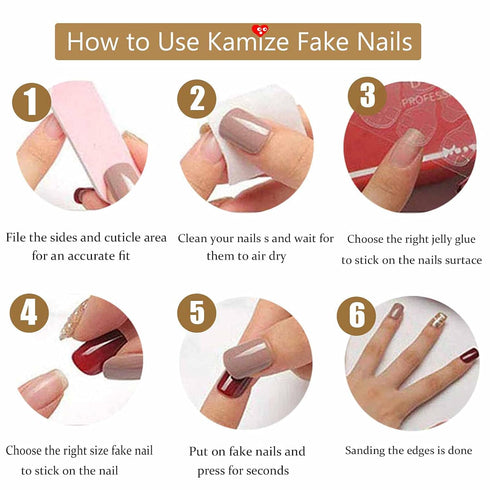 Press on Nails Coffin French Long Fake Nails, Acrylic Full Cover V False Nails for Women and Girls (Long 5)