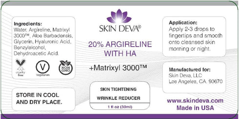 SKIN DEVA 20% Argireline Serum with Matrixyl 3000, Pure Hyaluronic Acid Serum for Face, Anti Aging
