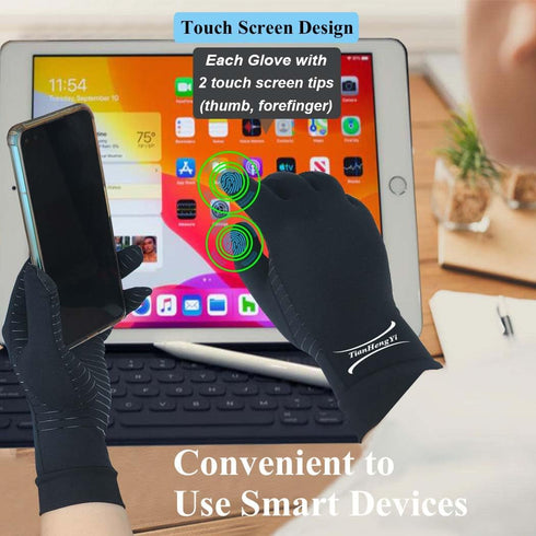 2 Pairs Copper Arthritis Gloves, Full Finger Compression Gloves for Hand Pain Relief, Touch Screen, Medium