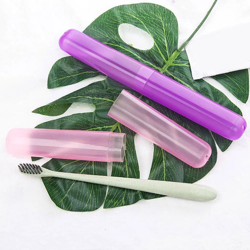 Blue Plastic Toothbrush Case, Portable Travel Storage Box with Dust-Proof Cover and Air Hole