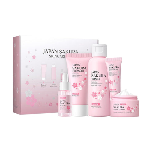 Skin Care Set JAPAN SAKURA Women Beauty Gift Set with Cleanser, Toner, Serum, Eye Cream, Face Cream (5pcs)
