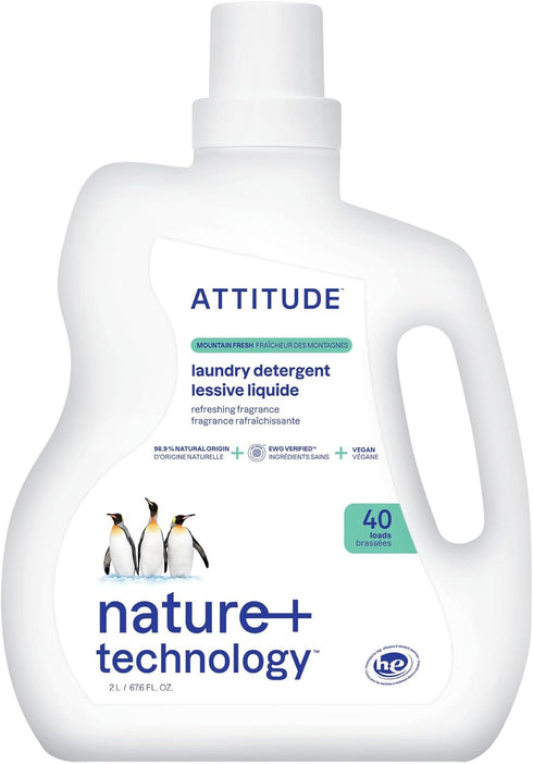 ATTITUDE Liquid Laundry Detergent, 67.6 Fl Oz, EWG Verified, HE Compatible, Vegan, Mountain Fresh, 40 Loads