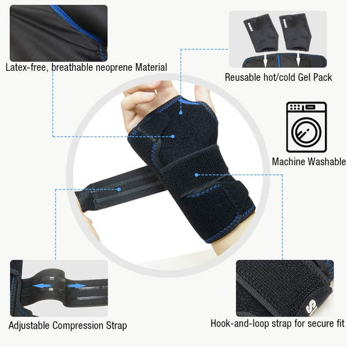 Wrist Ice Pack Wrap for Carpal Tunnel Relief, Hand Support Brace with 2 Reusable Gel Packs for Injuries