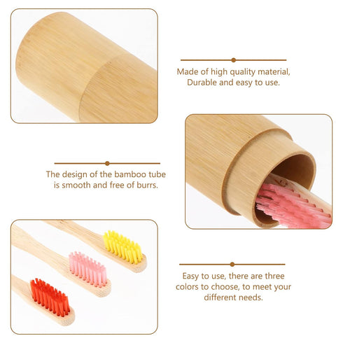 Healifty Bamboo Toothbrush Holder - Portable Wood Cover for Disposable Travel Toothbrushes, Rustic Organizer Kit