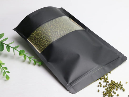 50pcs Black Kraft Paper Stand Up Pouches, 7x10inch Ziplock Food Storage Bags with Matte Window