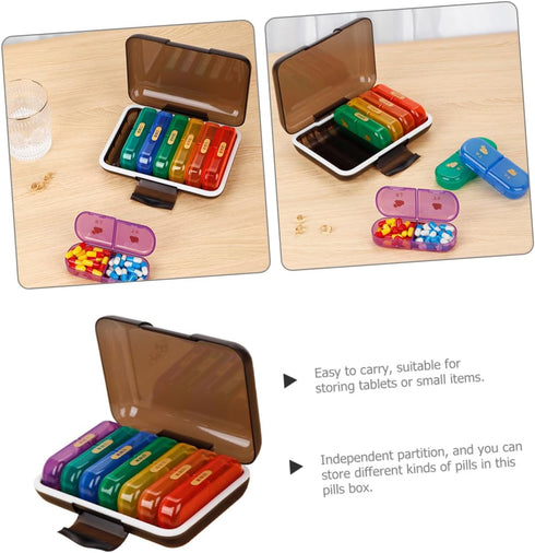 HINTRMENT 7-Day Weekly Portable Pill Organizer Case Multi-Grid Medicine Box with Black Shell for Travel and Daily