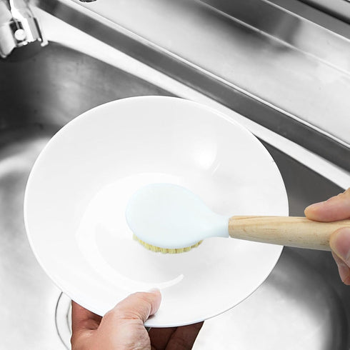 Jiozermi 3 Counter Pcs Kitchen Dish Brush with Bamboo Handle, Dish Scrubber Brush Built-in Scraper, Pot Scrubbers