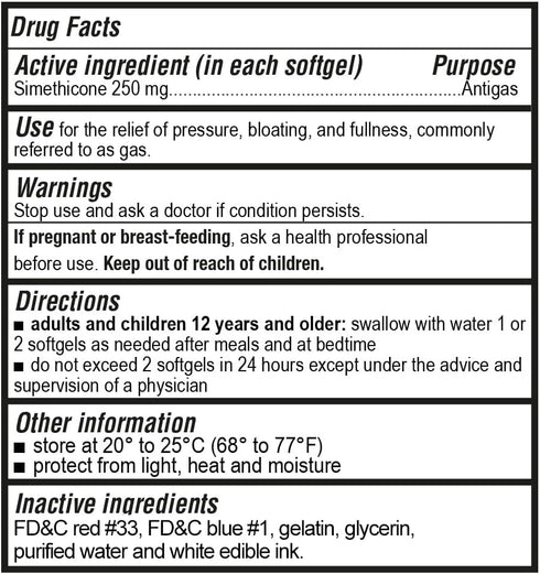 P Puregen Labs High Potency Gas Relief Softgels, Simethicone 250 mg for Pressure, Bloating, 200 Count