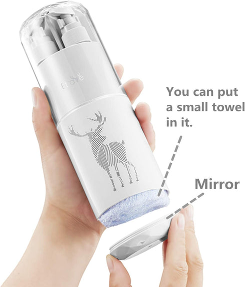 Travel Toothbrush Cup, Portable Travel Cases, 2 x 45 ml Pump Bottle Soap Dispenser, Mirror, Comb for Business Camping
